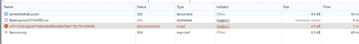 Chrome DevToolsでbeacon.min.jsの通信詳細を確認している画面